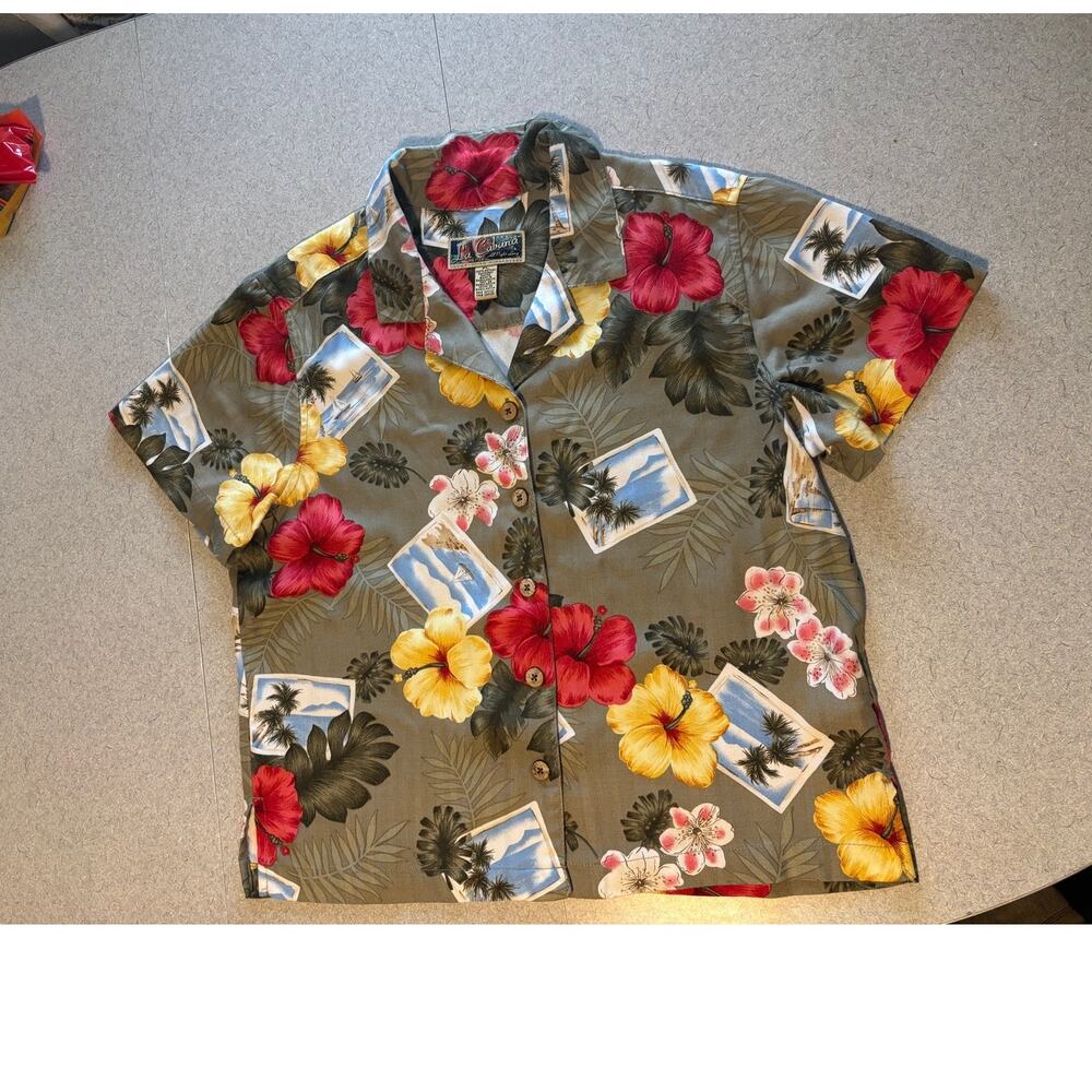 La Cabana Womens Hawaiian Blouse SIze L petite